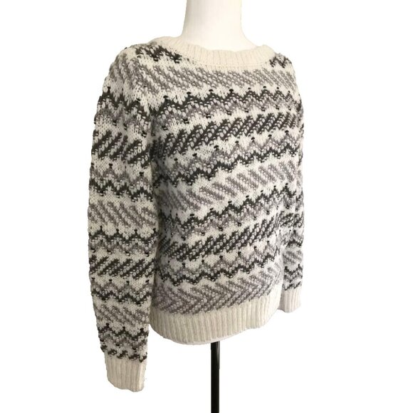 LOFT Long Sleeve Sweater Womens Size Medium Wool Acrylic Blend Gray White - Picture 3 of 7